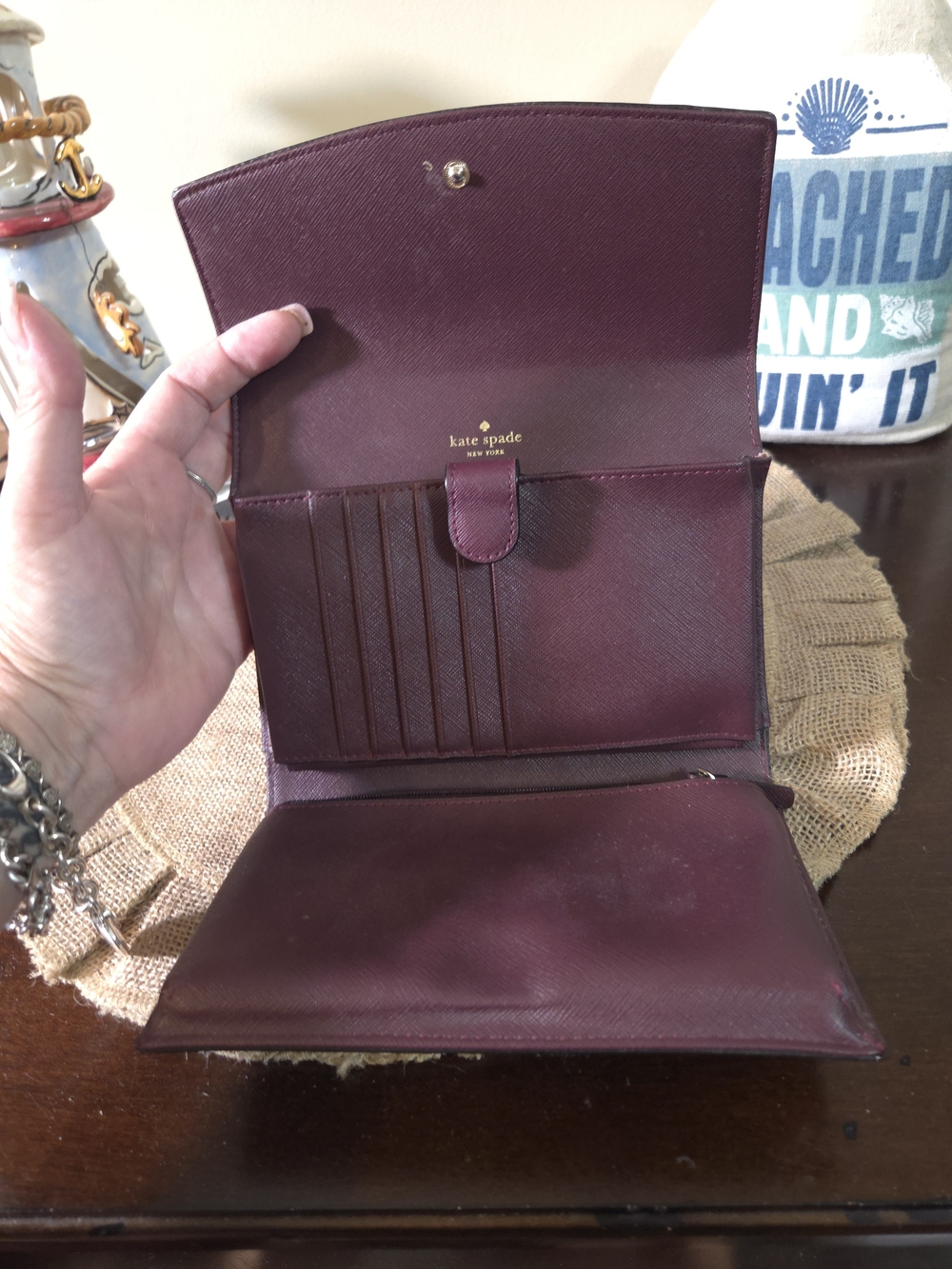 EUC Kate Spade Plum Saffiano Crossbody Wallet - Picture 5 of 7